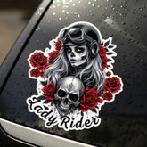Ladies Rider Skull and Rose Motorcycle Helmet Decal
